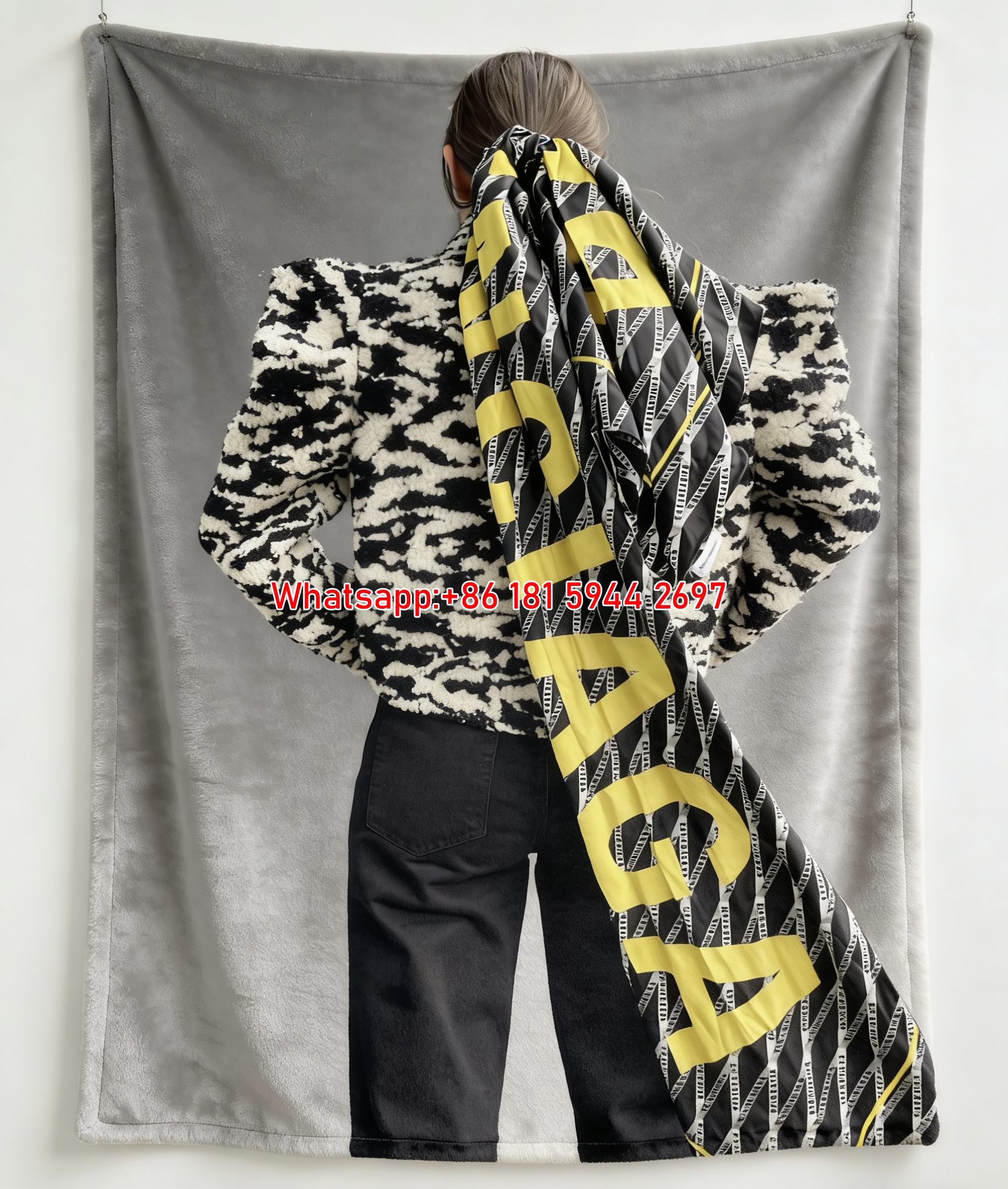 Balenciaga Logo Scarf Print Fleece Throw Blanket BA463